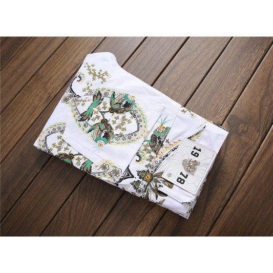 White Flora print Denim