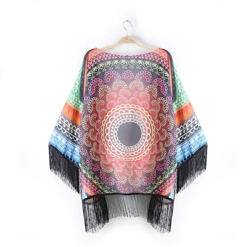 Sunflowers Printed Chiffon Shawl Kimono