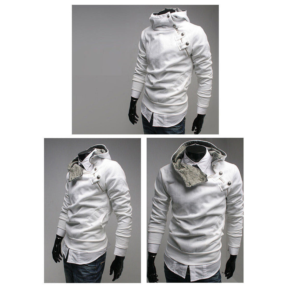 Collar Oblique button Slim Fit Hoodies