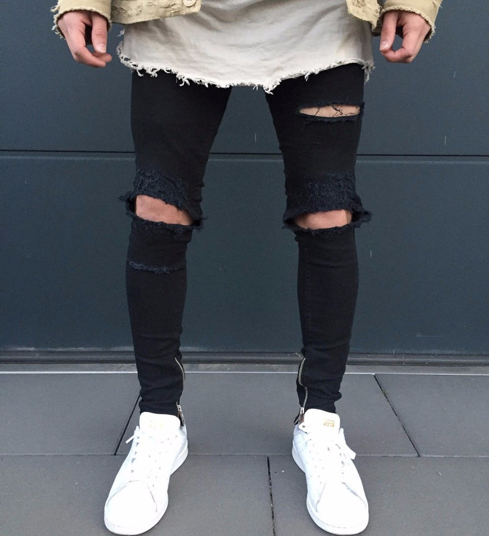 Black Ripped Slim Fit Moto Jeans