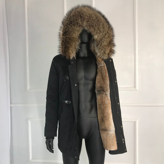 Real Fox Fur Parka Real Rabbit Fur Removable Lining Coats