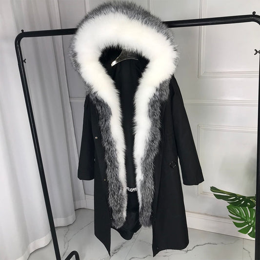 REAL Rabbit FUR LINING WITH @ Tone Fox Fur COLLAR Parkas Coats