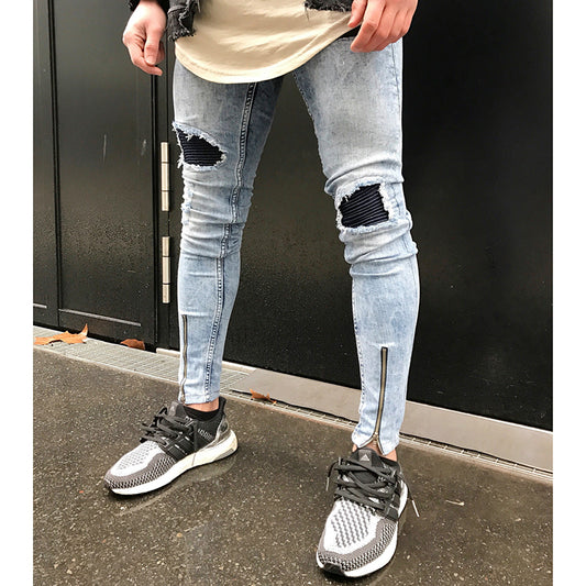 KNEE PROTECTION stretch biker Jeans Sky Blue
