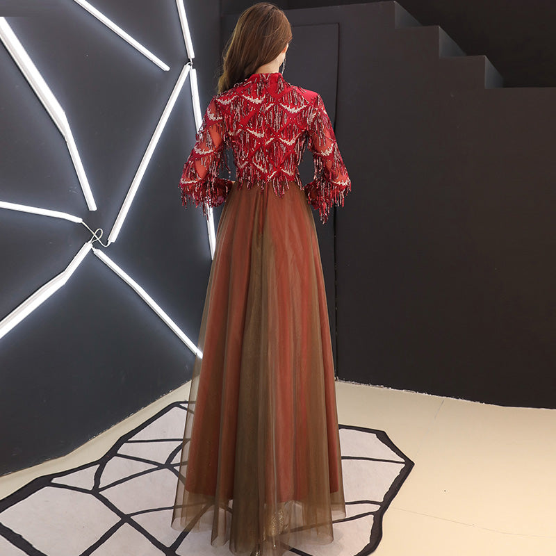 3/4 Sleeves Floor Length Sequined Dresses