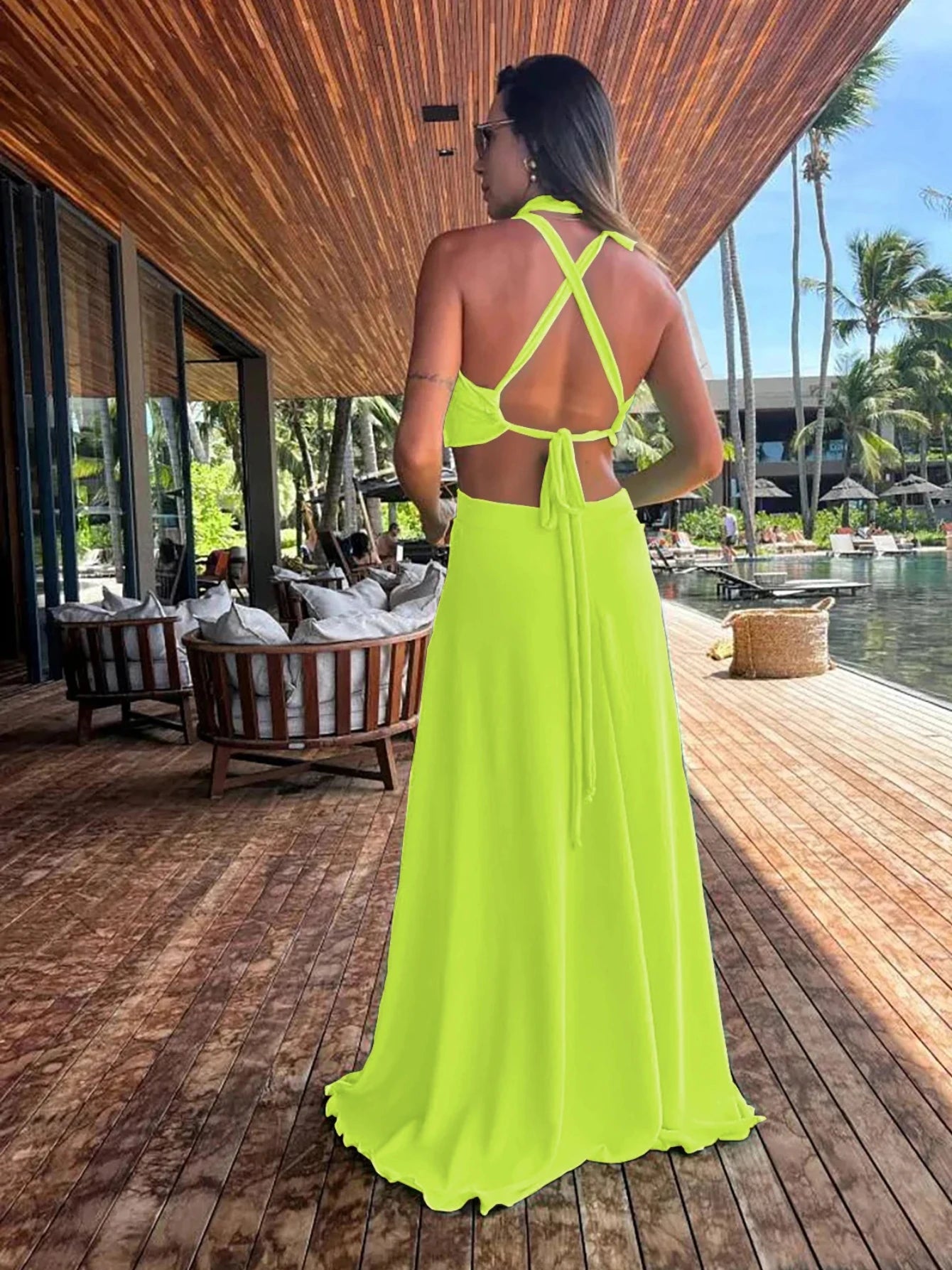 Halter Tie Backless High Split Long Dresses