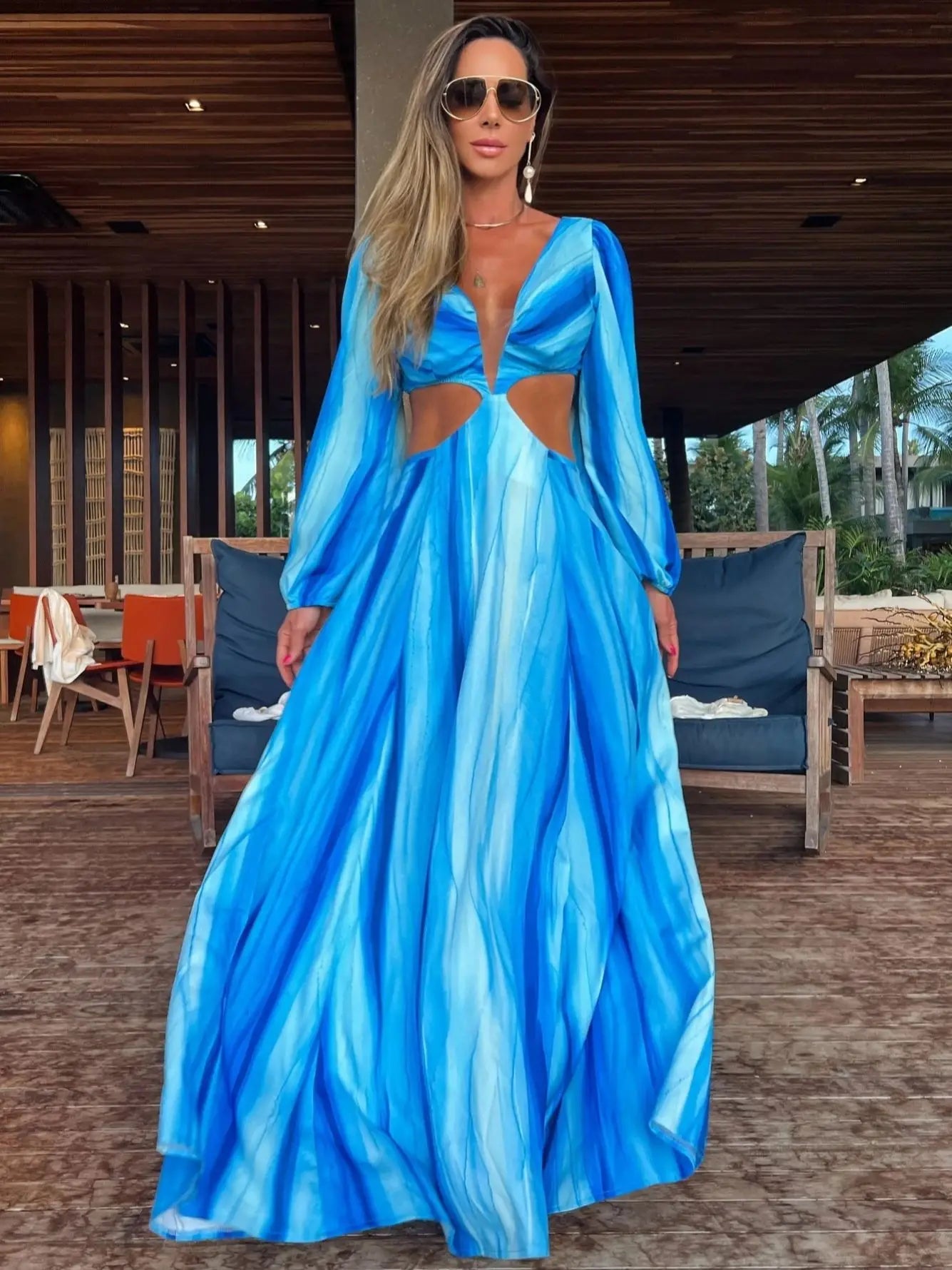 Deep V Hollow Waist Boho Summer Dresses