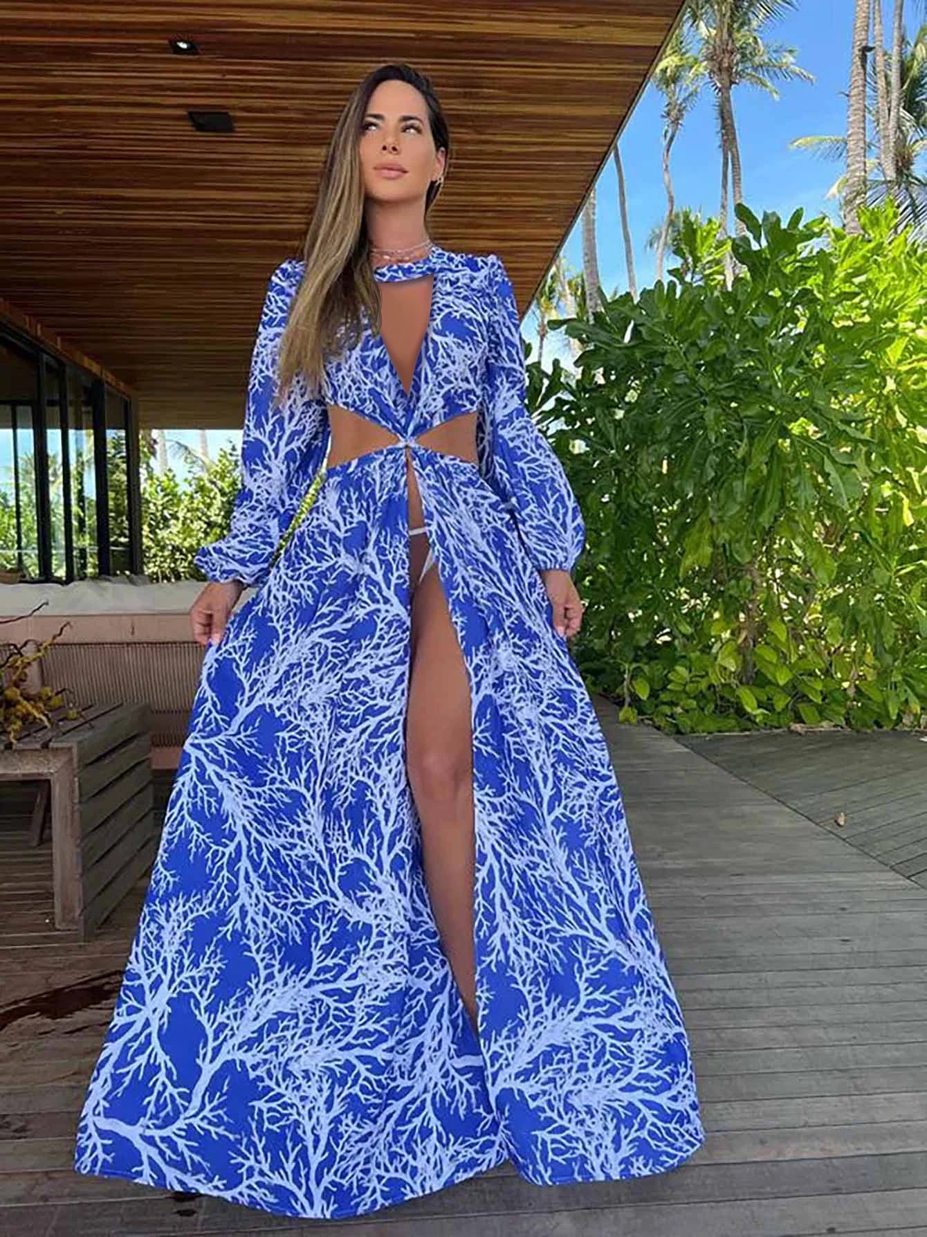 Deep V Hollow Waist Boho Summer Dresses