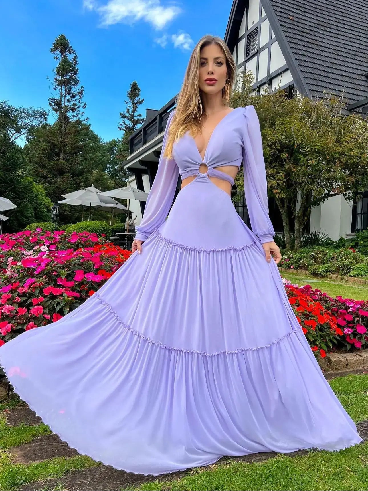 Deep V Hollow Waist Boho Summer Dresses