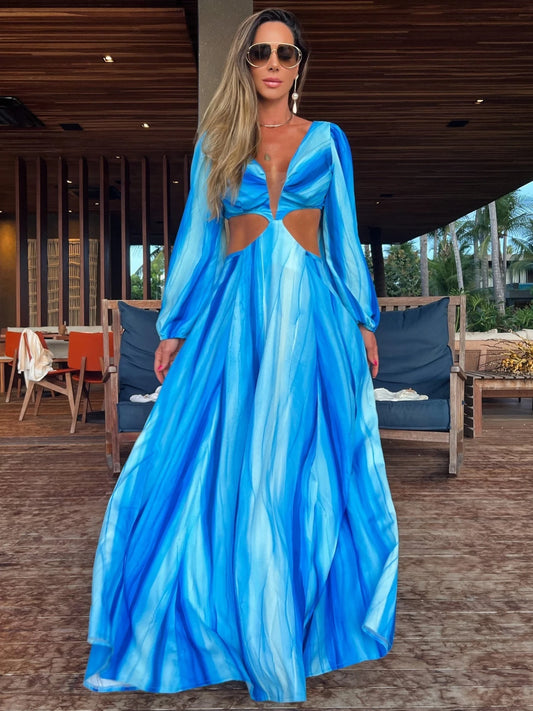 Deep V Hollow Waist Boho Summer Dresses
