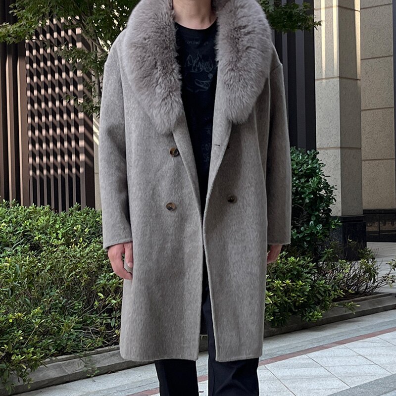 Real Wool Detachable Big Real Fox Fur Collar Long Coats