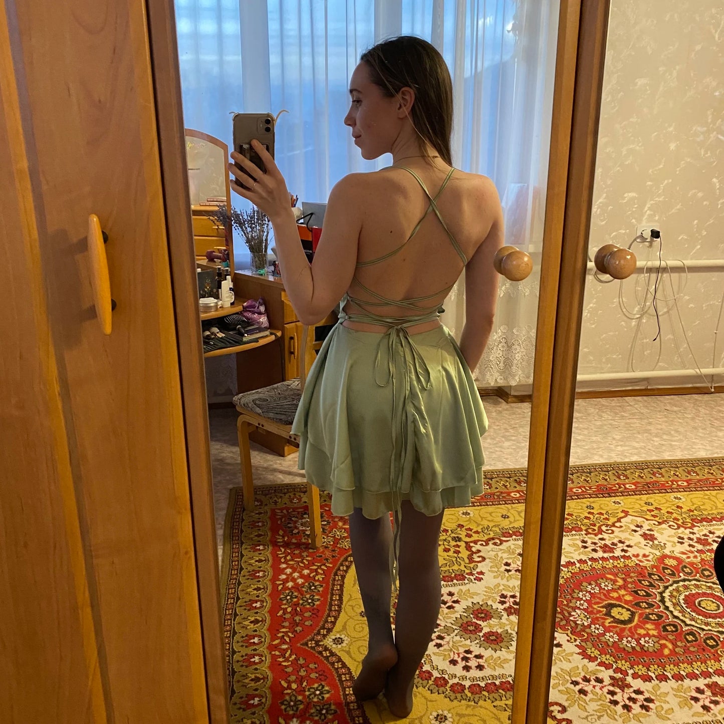 Strap Sleeveless Backless Lace-up Mini Dresses