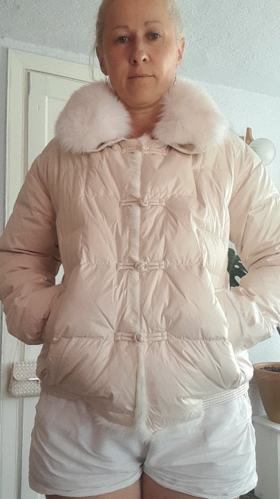 Duck Down Short Puffer Coats Real Fur Collar & Trim