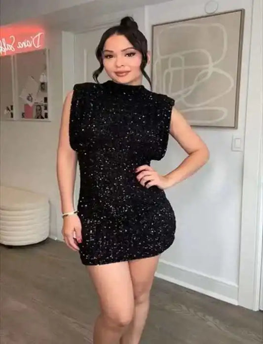Sequin Flared Sleeveless Mini Dress