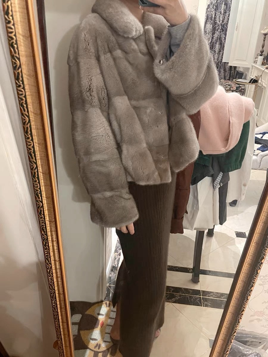 Wide Waisted Full Pelt Collar Real Mink Coats