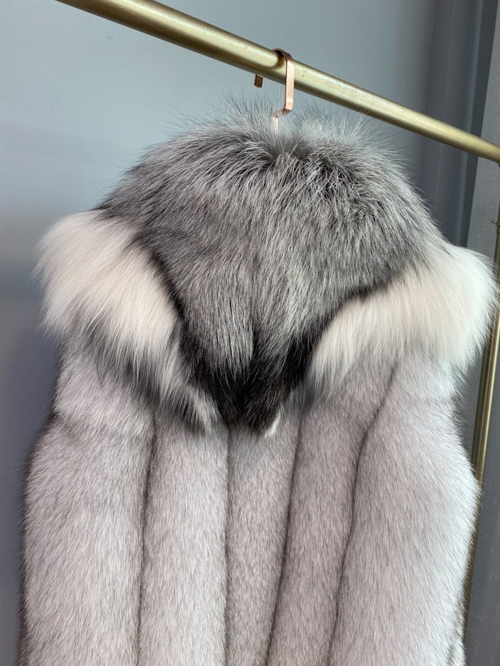 Long Real Fur Vest Big Lapel Fur Collar