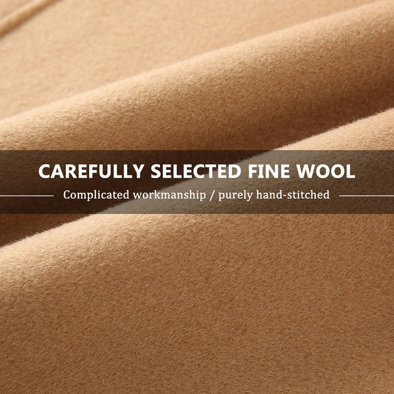 Real Wool Detachable Big Real Fox Fur Collar Long Coats