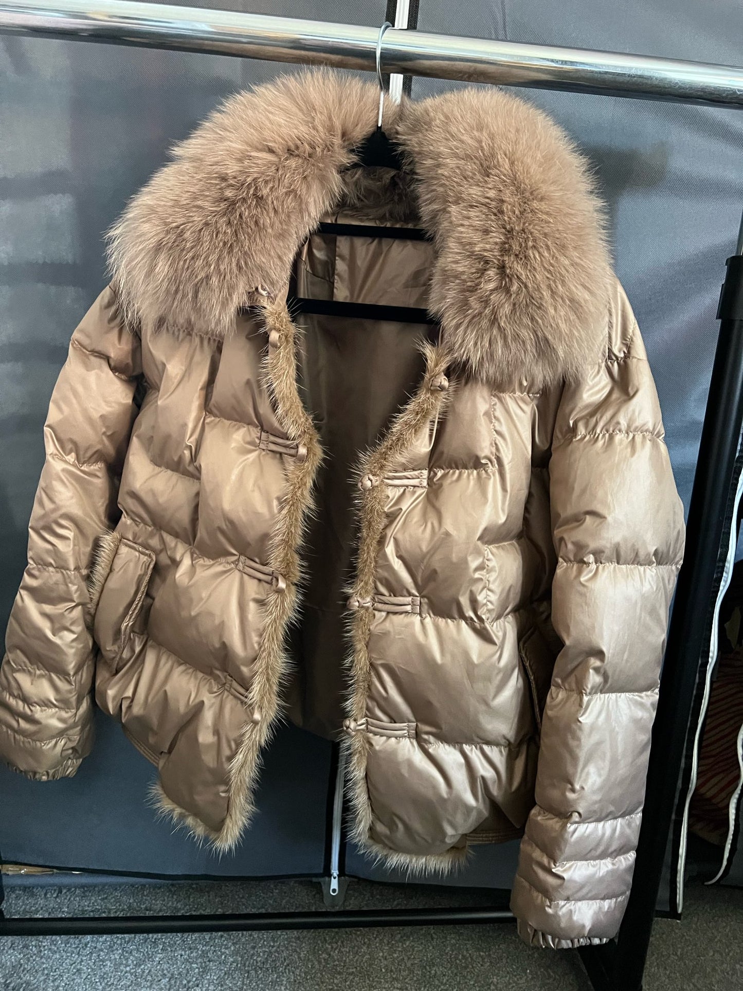 Duck Down Short Puffer Coats Real Fur Collar & Trim