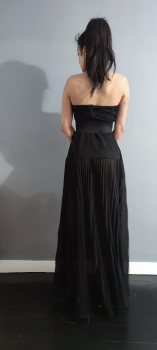 Strapless Sleeveless Pleated Maxi Dresses