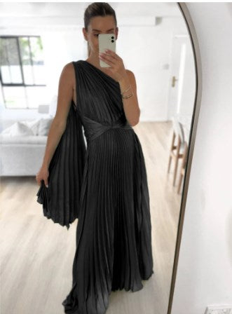 One Long Sleeve Pleated Backless Maxi Dresses