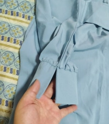 Button Up Long Sleeve V Slit Maxi Dress