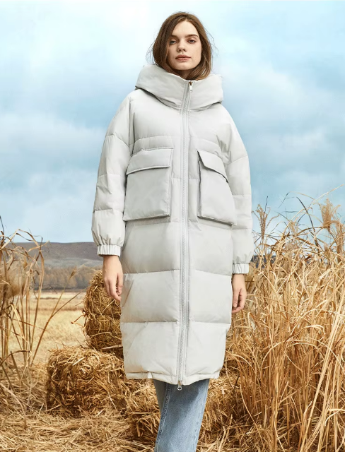 Big Pocket Long Puffer Coats Hooded Stand-Up Collar