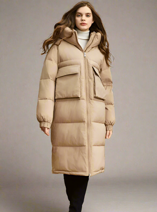 Big Pocket Long Puffer Coats Hooded Stand-Up Collar