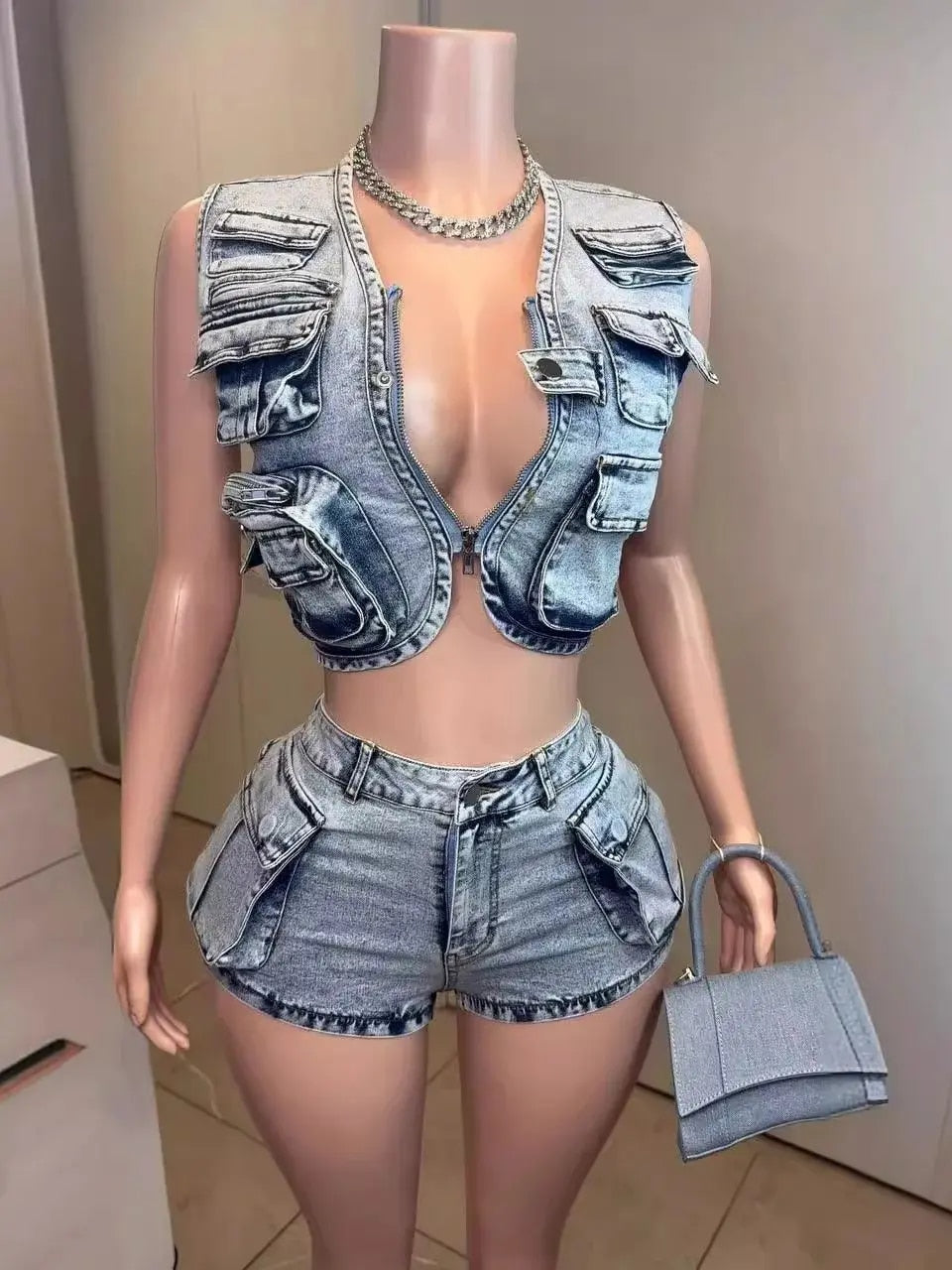 Denim Crop Jackets & Short Sets