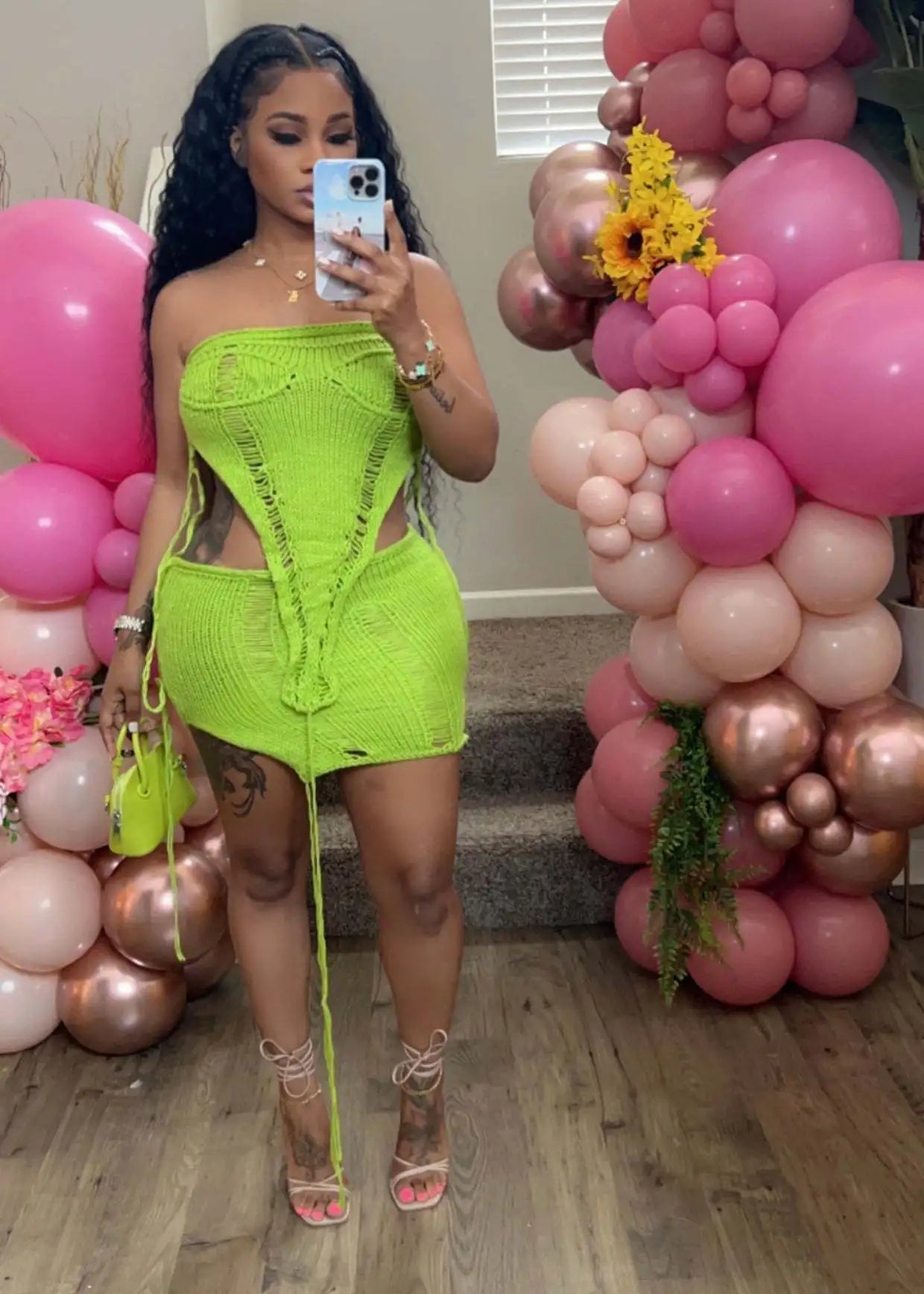 Irregular Knitted Strapless Crop Top & Mini Skirt Sets