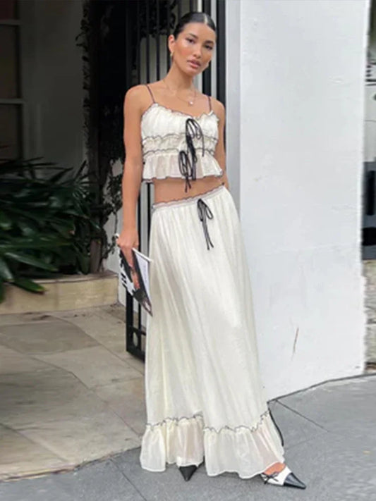 Bohemian Ruffle Crop Top & Long Skirt Set