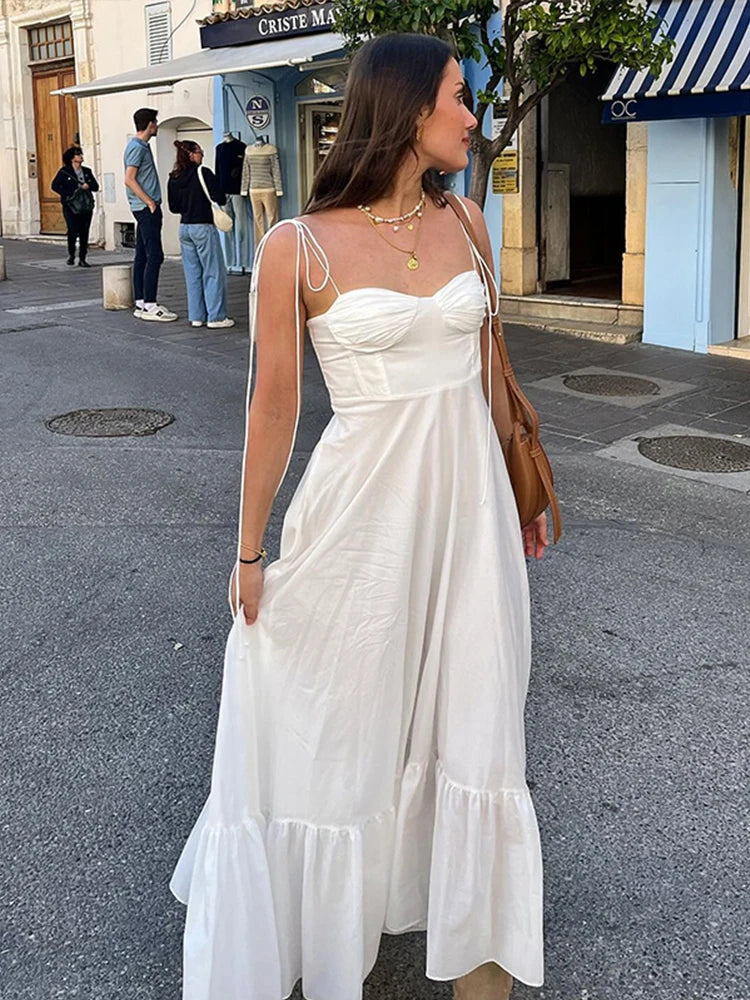 White Sleeveless Backless Long Dress