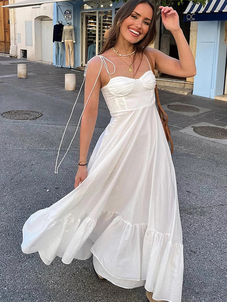 White Sleeveless Backless Long Dress