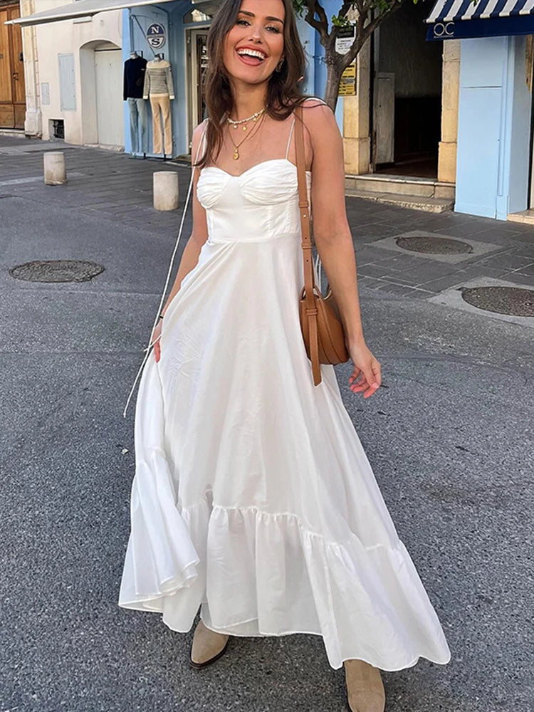 White Sleeveless Backless Long Dress