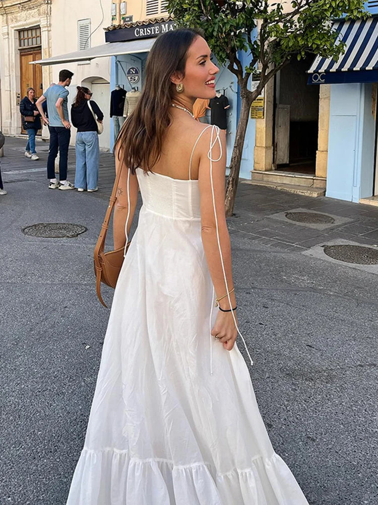 White Sleeveless Backless Long Dress