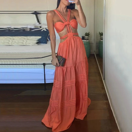 Strap Sleeveless Backless Hollow Long Dresses