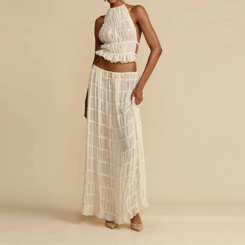 Halter Backless Crop & Maxi Skirts Set