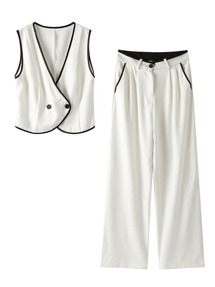 V Neck Vest & High Waist Pants Sets