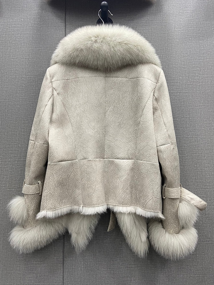 Real Rabbit Fur Liner Real Fox Fur Collar & Cuffs Coats