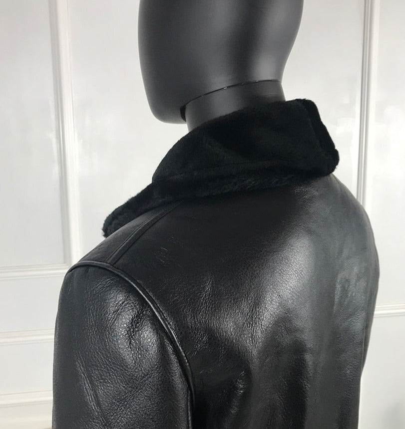 Black Genuine Leather Coats Real Fur Liner