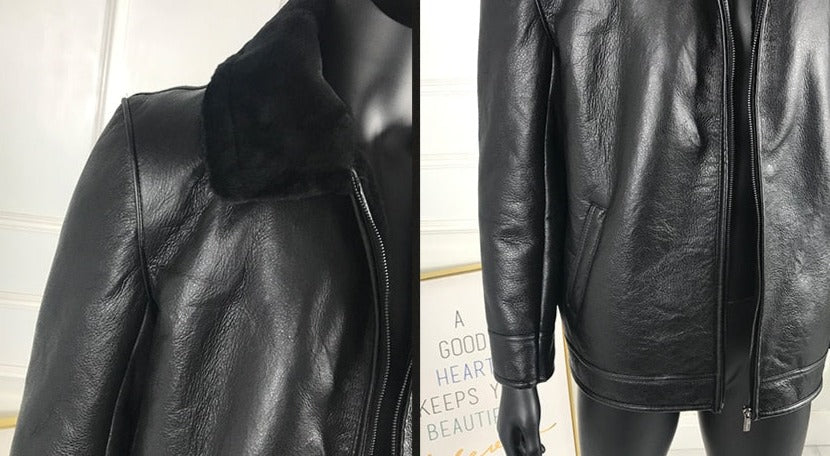 Black Genuine Leather Coats Real Fur Liner