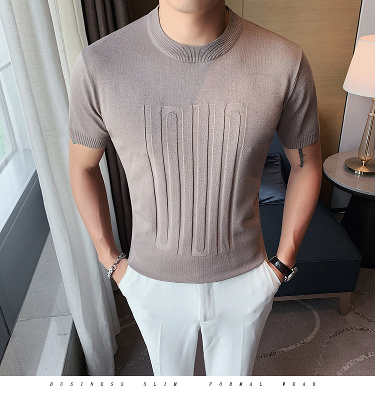 Knitted O-Neck Slim Fit Short Sleeve Shirts