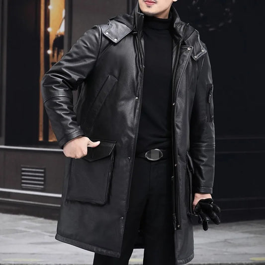 Genuine Leather Duck Down Long Coat