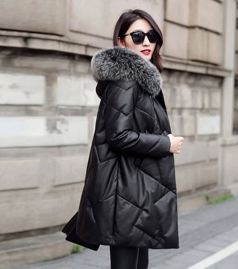 Genuine Leather Down Jacket Real Fur Parka Elevate Swag