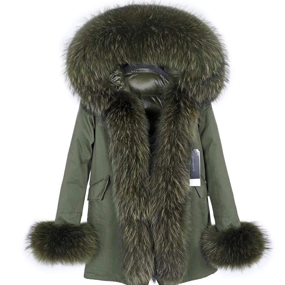 Duck Down Liner Real Fur Hooded Parka Long Coats