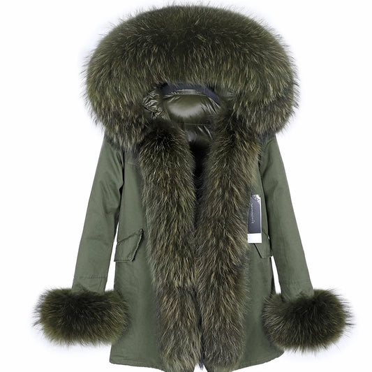 Duck Down Liner Real Fur Hooded Parka Long Coats