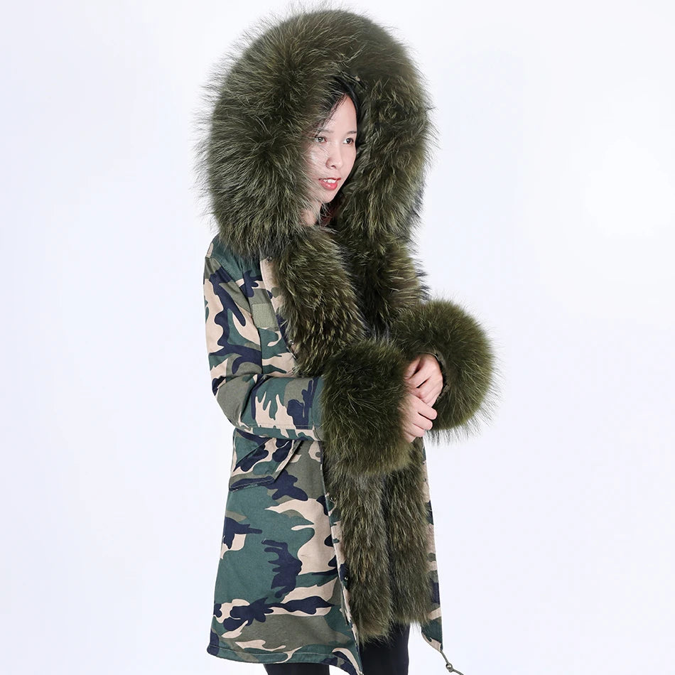 Duck Down Liner Real Fur Hooded Parka Long Coats