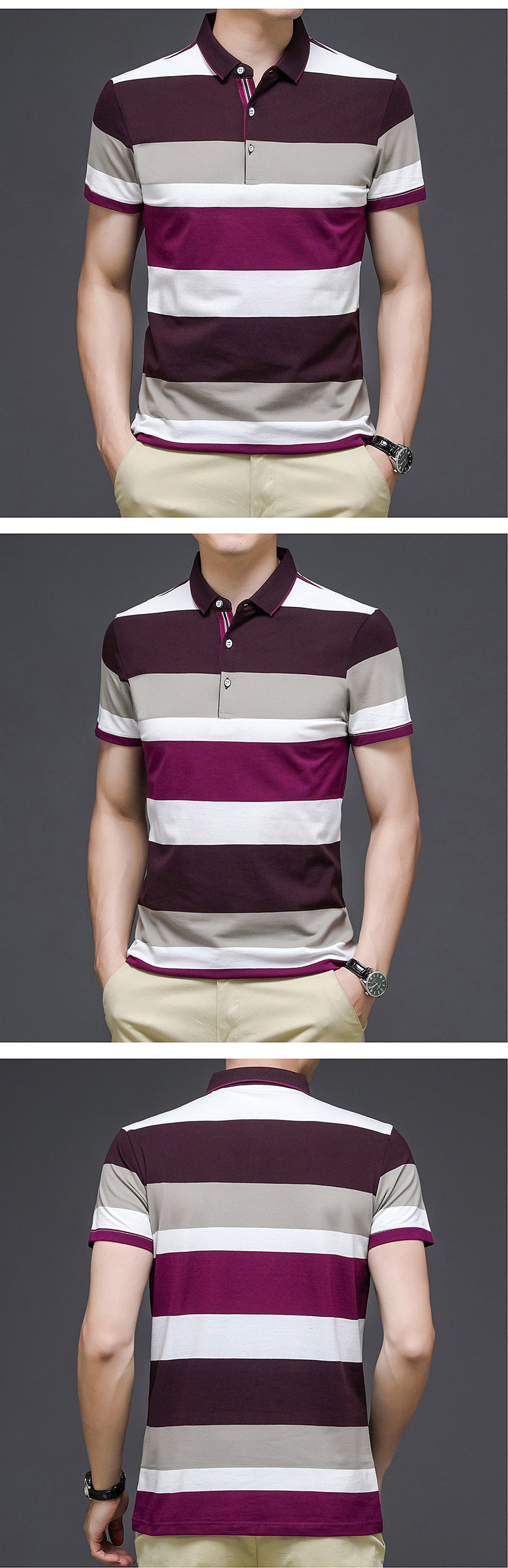 Full Thick Stripe Collar Short Sleeve Shirts