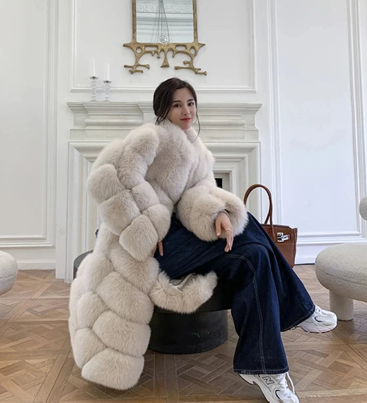 Pattern Long Real Fox Fur Coats