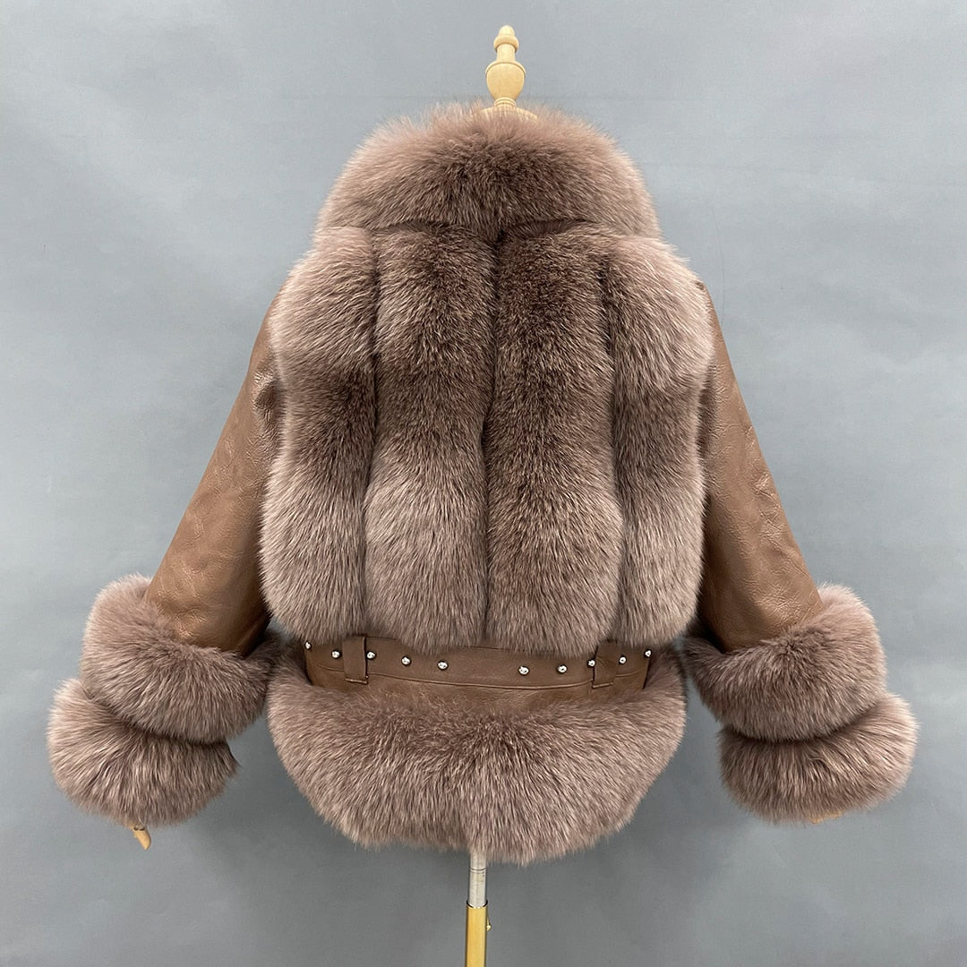 Genuine Leather Coats With Fluffy Real Fur Pattern