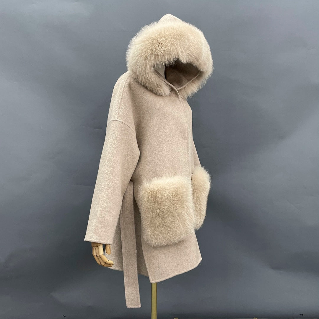 Pea coat with fur sales hood