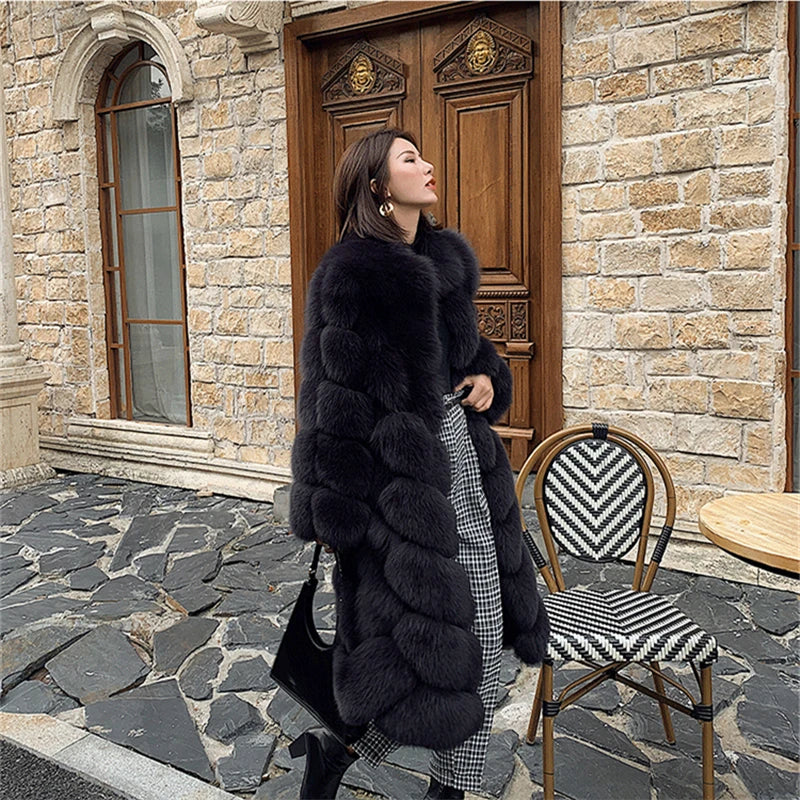 Pattern Long Real Fox Fur Coats